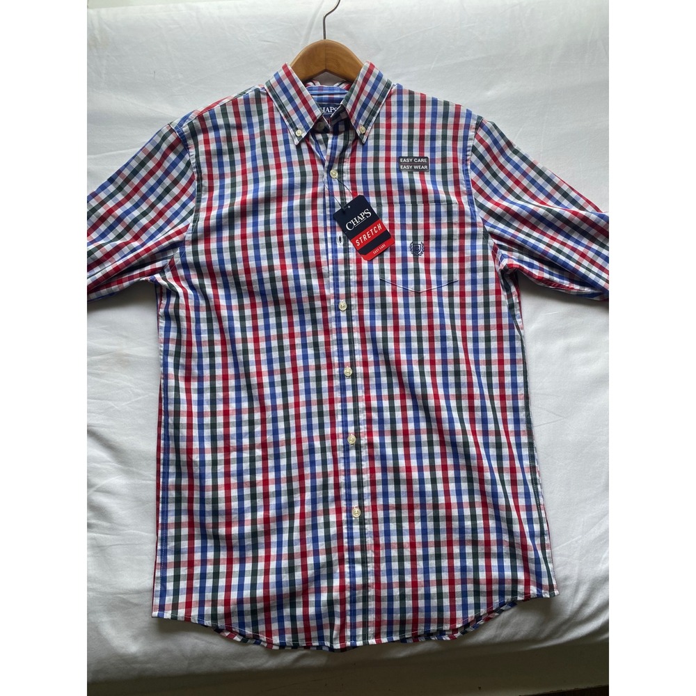 Chaps Mens Small Easy Care Stretch Short Sleeve Button Down Shirt Gingham Check